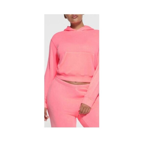 Skims French Terry Pullover Hoodie Sweater Large Coral Long Sleeves Lounge - Picture 3 of 9